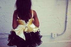 Black & Gold Girls Dress With Black Ruffles back