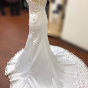 Trumpet Mermaid Court Train Spaghetti Strap Satin Wedding Dress Back