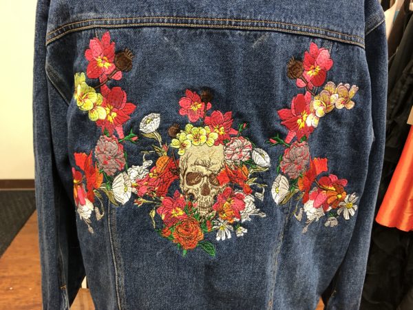 Embroidered Floral Skull Denim Jacket IMG_5233
