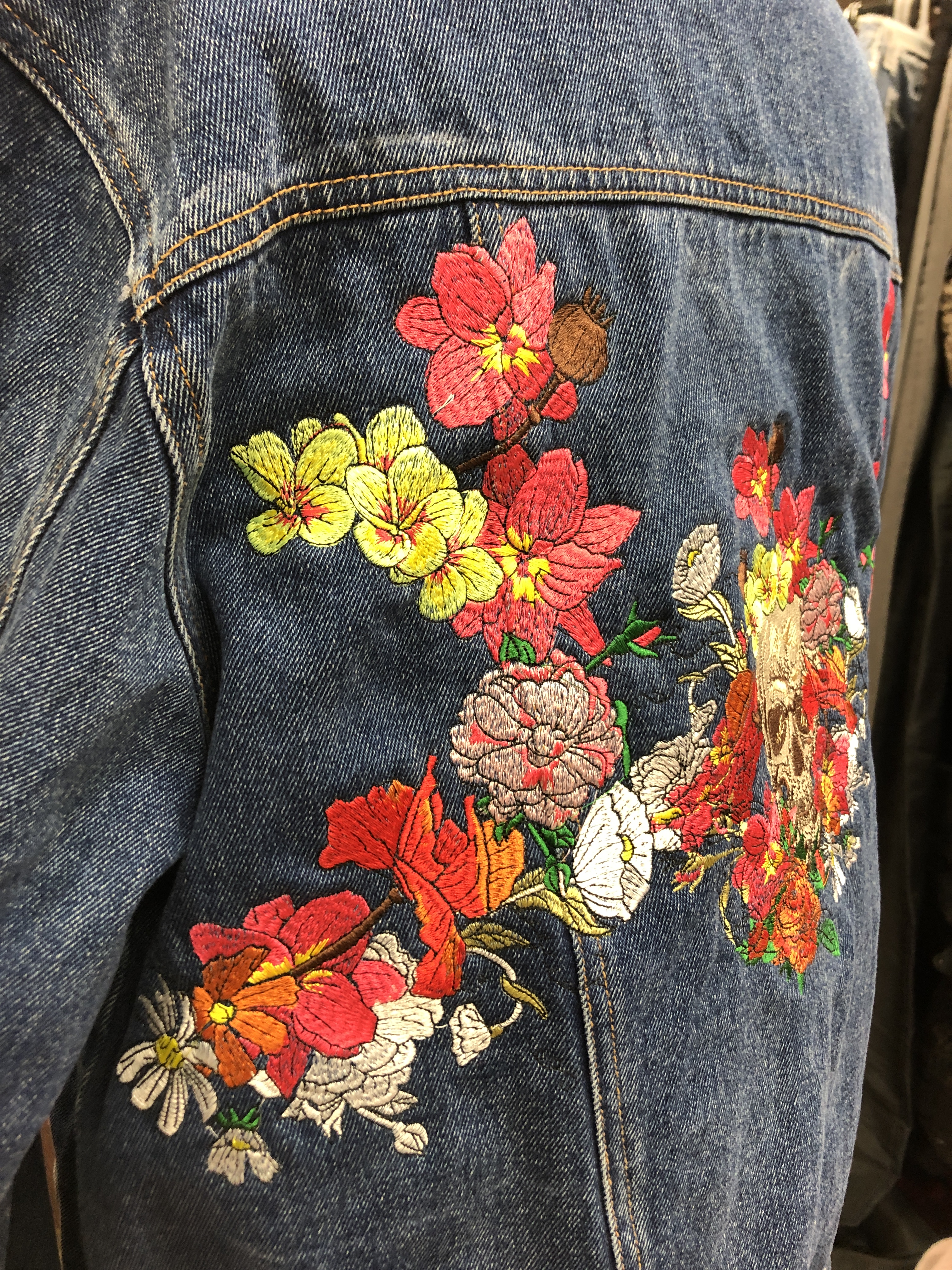 特価: Flowers and Skulls Jacquard Denim Haori メンズ