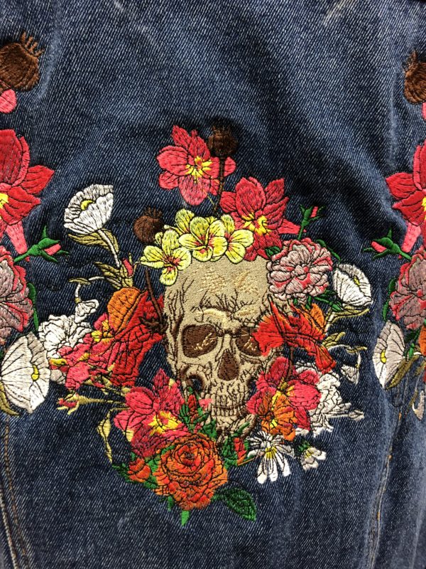 Embroidered Floral Skull Denim Jacket IMG_5236