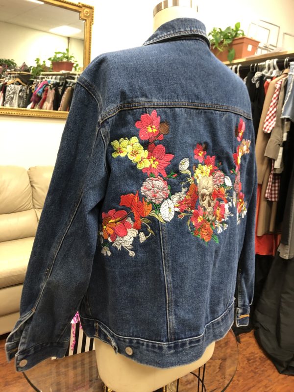 Embroidered Floral Skull Denim Jacket 5241
