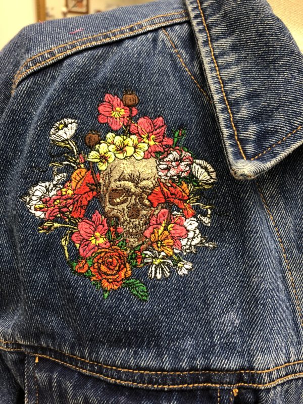 Embroidered Floral Skull Denim Jacket 5247