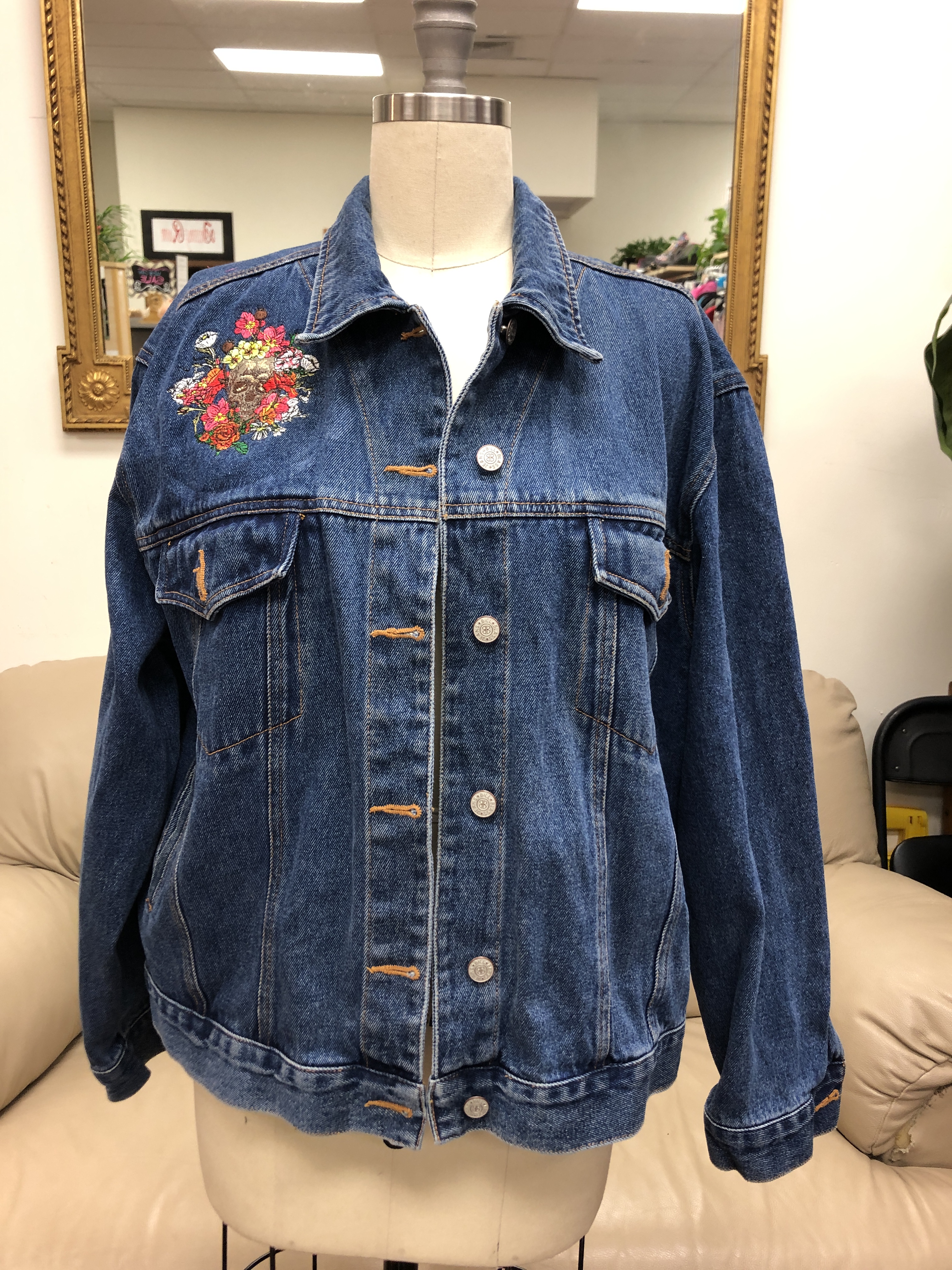 Embroidered Floral Skull Denim Jacket – Sheda's Fashion