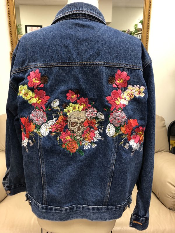 Embroidered Floral Skull Denim Jacket 5254