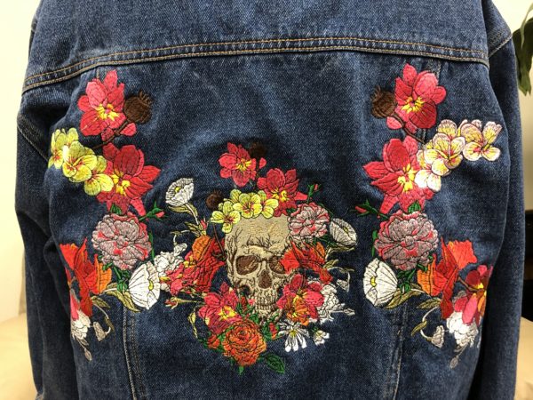 Embroidered Floral Skull Denim Jacket 5255