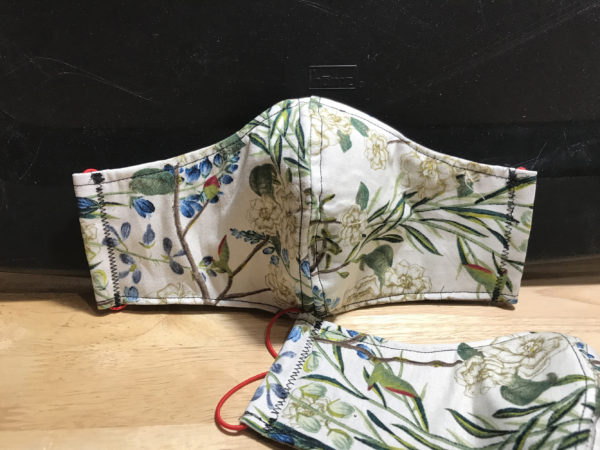 Tan Floral Print Mask with Green & Blue Foliage