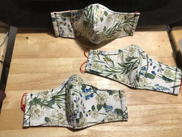 Tan Floral Print Mask with Green & Blue Foliage